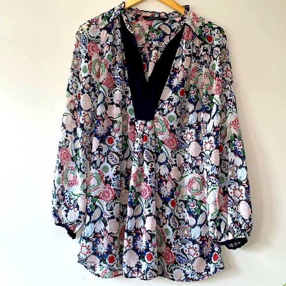 Zara Basic Floral Sheer Tunic Blouse - Picture 2 of 7